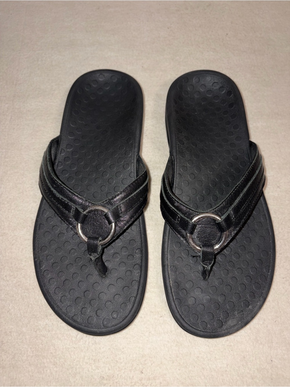 Vionic Aloe Leather Black Comforter Sandals Size 6